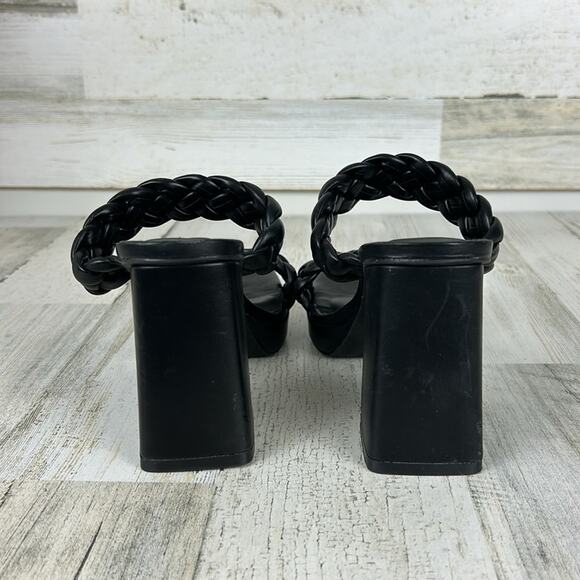 Ann Klein Alexander heeled black sandals womens sz 5 1/2 Faux leather slip on - Picture 4 of 9